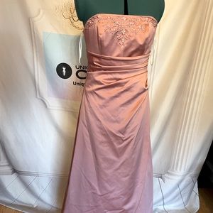 Debris’s Bridal New Prom Dress , Dusty Pink Satin Gown with Embroidery